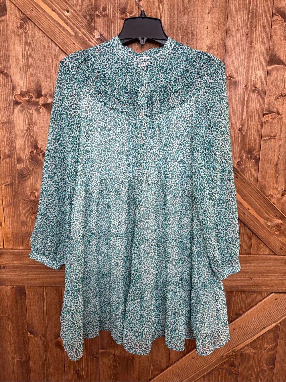 Zara Women’s Medium Green Floral Long Sleeve Ruffle Mini Dress (9447)